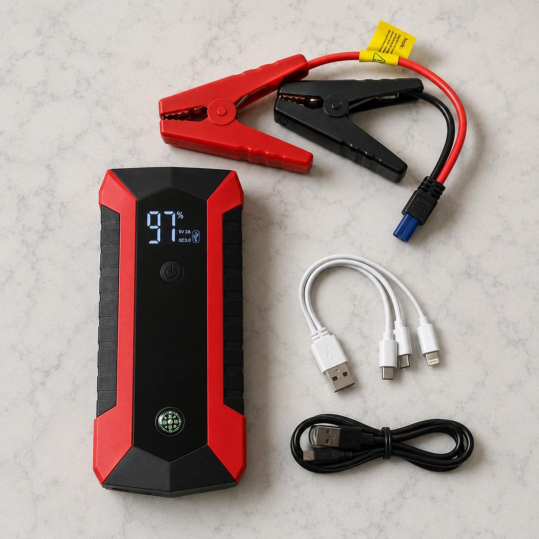 בוסטר התנעה לרכב פרו מקס ⚡ | מתניע בשניות | 4 USB | פנס SOS | מארז מקצועי
